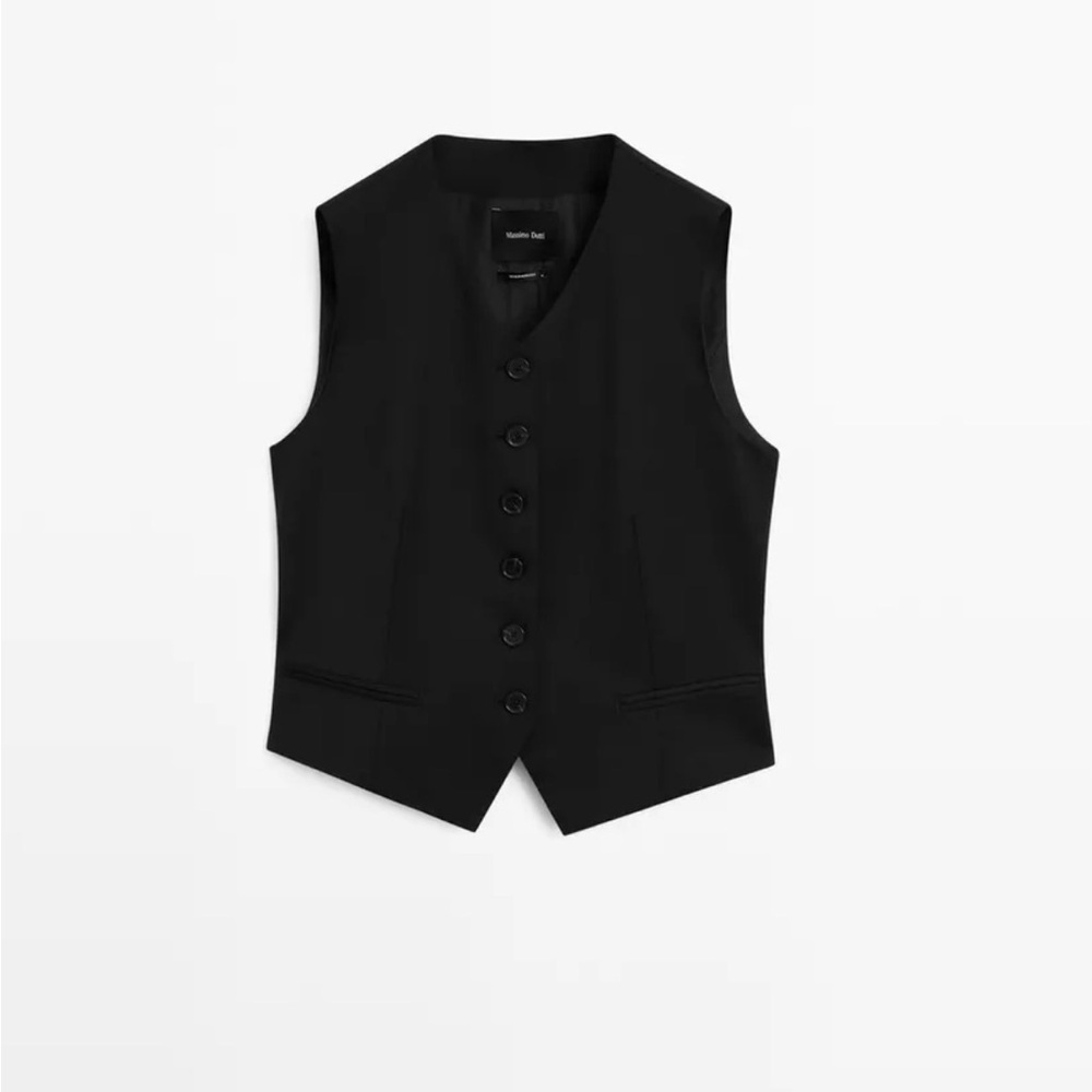 Massimo Dutti Black COOL WOOL SUIT WAISTCOAT